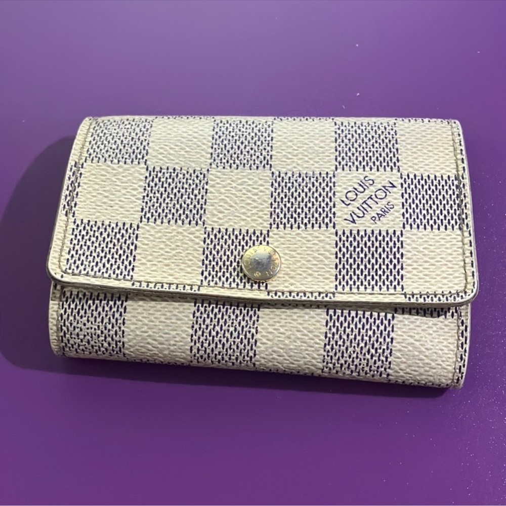 Louis Vuitton Damier Azur Checkered Cream & Purple 6 Multicle Key Holder 2009